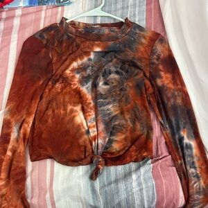 SHEIN Brown Long Sleeve Tie Front Blouse